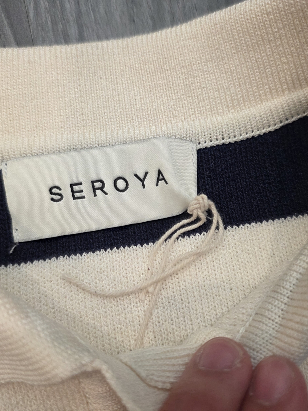 $228 SEROYA Ryla Striped Polo Sweater Nautical In Eggshell/navy cream - Picture 3 of 7